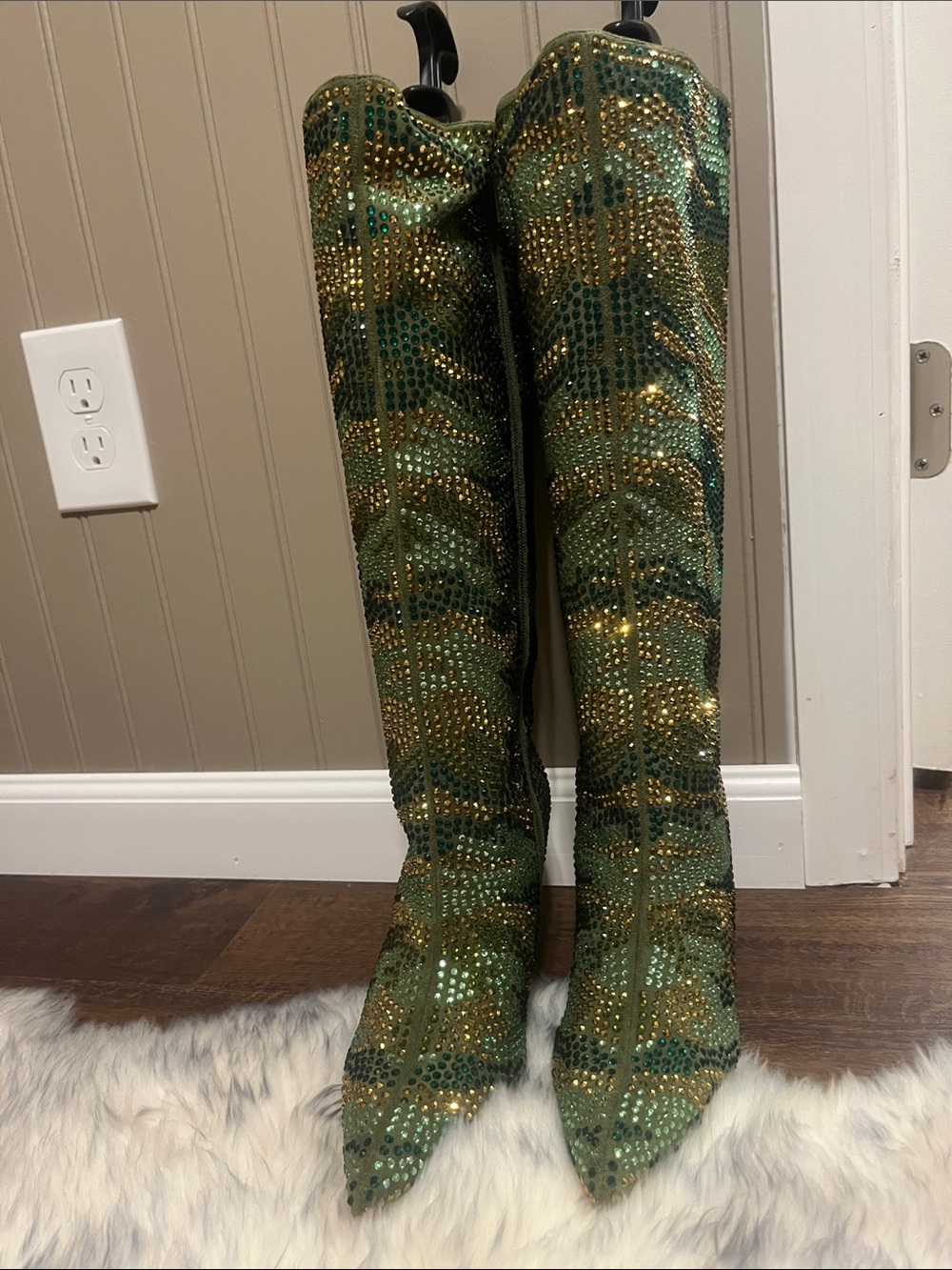 Kurt Geiger Green and Gold Crystal-Embellished Pumps